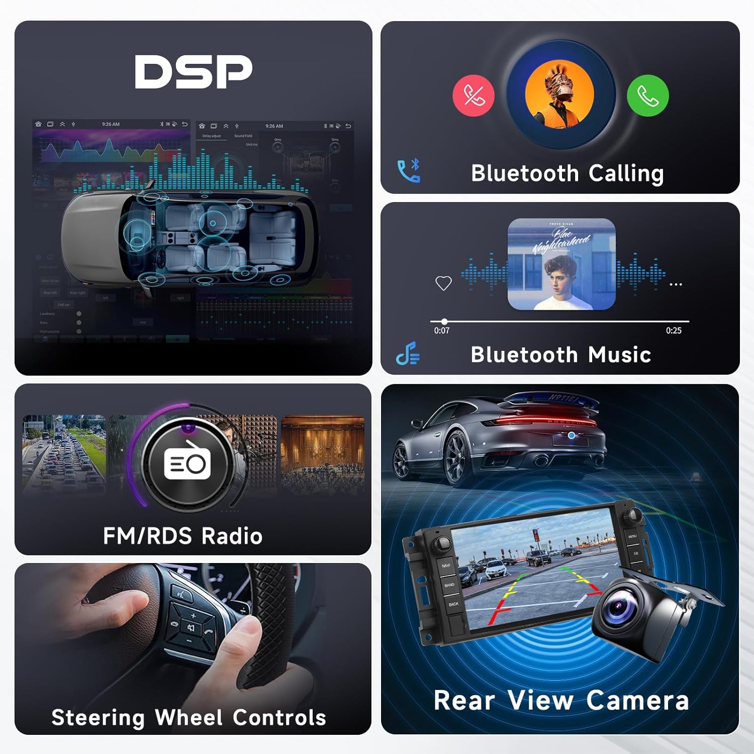 [6G+128G] 8-Core Car Radio for Jeep Wrangler Dodge Ram Chrysler 300C Chevy with Wireless Carplay Android Auto, Hodozzy 7 Inch Touch Screen with Bluetooth GPS, WiFi USB, DSP, FM RDS