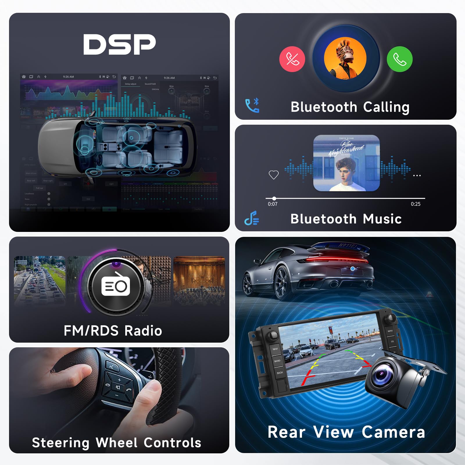 Hodozzy 6G+128GB 8-Core Android Radio para Jeep Compass Wrangler/Chevrolet/Chrysler/Dodge Carplay Android Auto Inalámbrico, 2 DIN Pantalla Táctil 7 Pulgadas Radio Coche Bluetooth GPS WiFi RDS Cámara