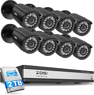 ZOSI 16 Channel Security Camera System, 8 x 1080P Outdoor Indoor Weatherproof Wired Cameras, AI Human Vehicle Detection, Night Vision, H.265+ 16CH 2.0MP CCTV DVR with 2TB HDD for 24/7 Recording