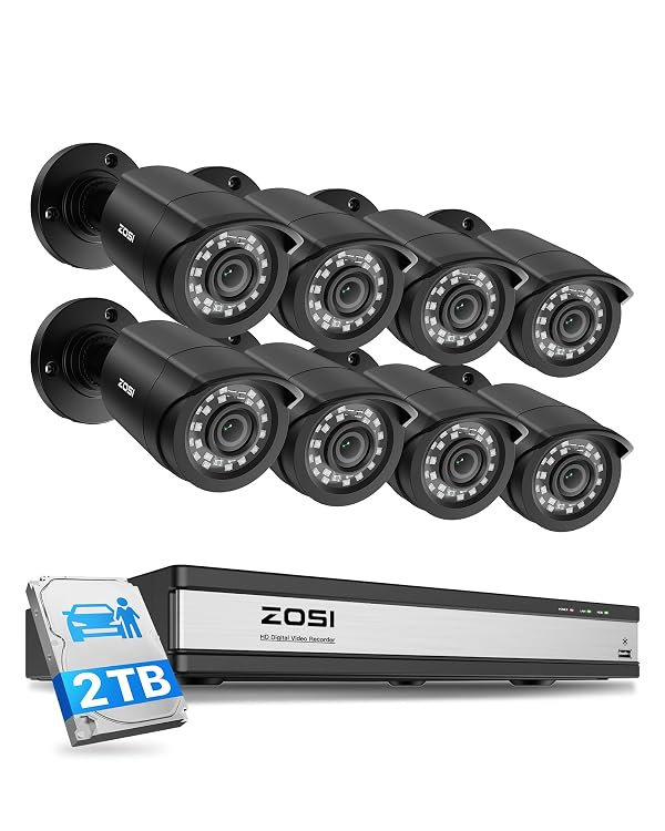 ZOSI 16 Channel Security Camera System, 8 x 1080P Outdoor Indoor Weatherproof Wired Cameras, AI Human Vehicle Detection, Night Vision, H.265+ 16CH 2.0MP CCTV DVR with 2TB HDD for 24/7 Recording by ZOSI - Used condition - US$284.99