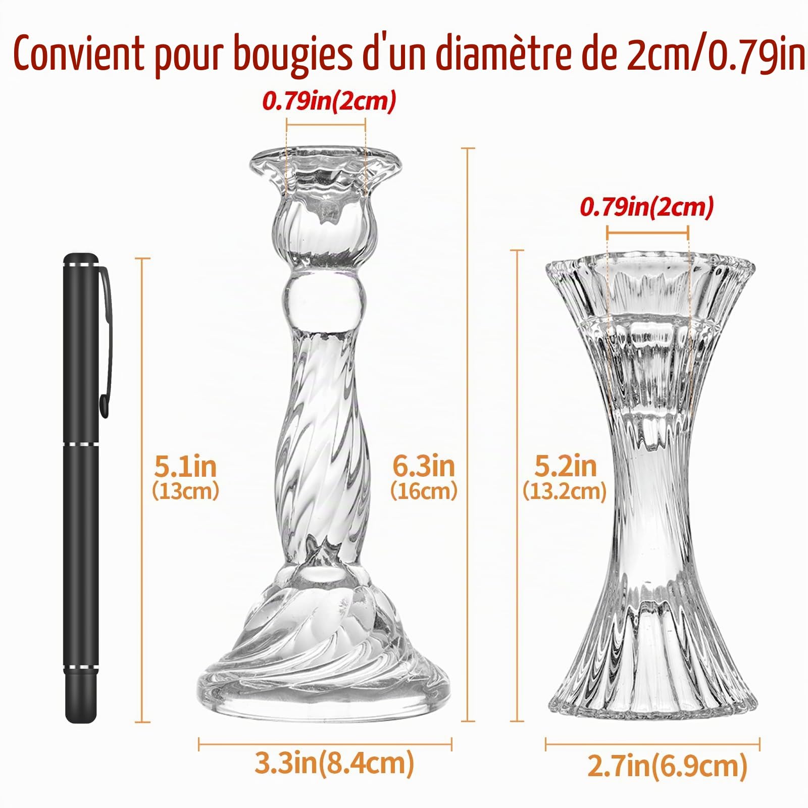 Lot de 8 bougeoirs en verre transparent pour tous les événements formels, dîners aux chandelles, mariages, dîners, fêtes, décoration de la maison