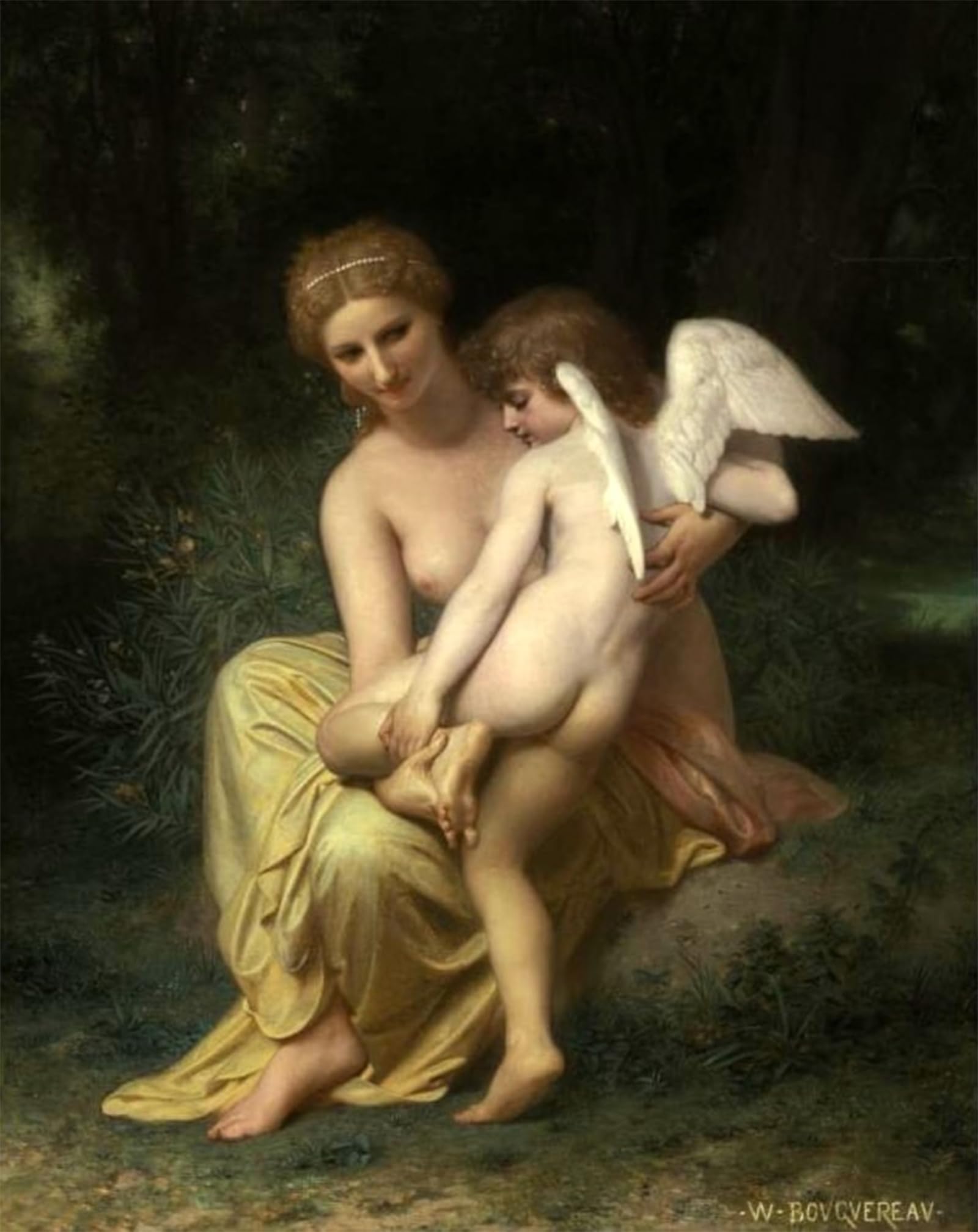 HRJUBWREE Classic Canvas Picture Art Canvas Print Modern Oil Painting Wounded Cupid William Adolphe Bouguereau Artwork on Wall for Office Decor 60x90cm