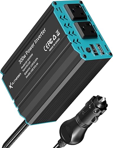 Miniatura 1 de RUTNRIXA Inversores de corriente de 300 W, 12 V CC a 110 V CA, convertidor para vehículos USB-CPD de 25 W, puertos de carga rápida, adaptador de