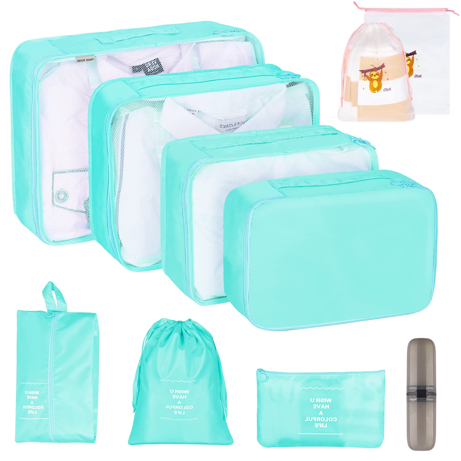 Yordawn 10 Pezzi Set Organizer Valigia Salvaspazio Impermeabili Cubi di Imballaggio leggero Kit Viaggio Accessori Utili Organizer Borse Abiti da Viaggio per Vestiti Scarpe Cosmetici Intimo, Blu acceso