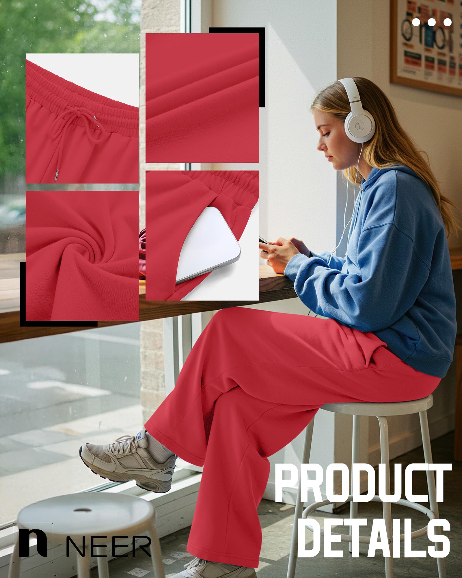 Neer 3 Pack Women's Sweatpants with Pockets, High Waisted Casual Yoga Pants Cozy Lounge Drawstring Loose Wide Leg Jogger