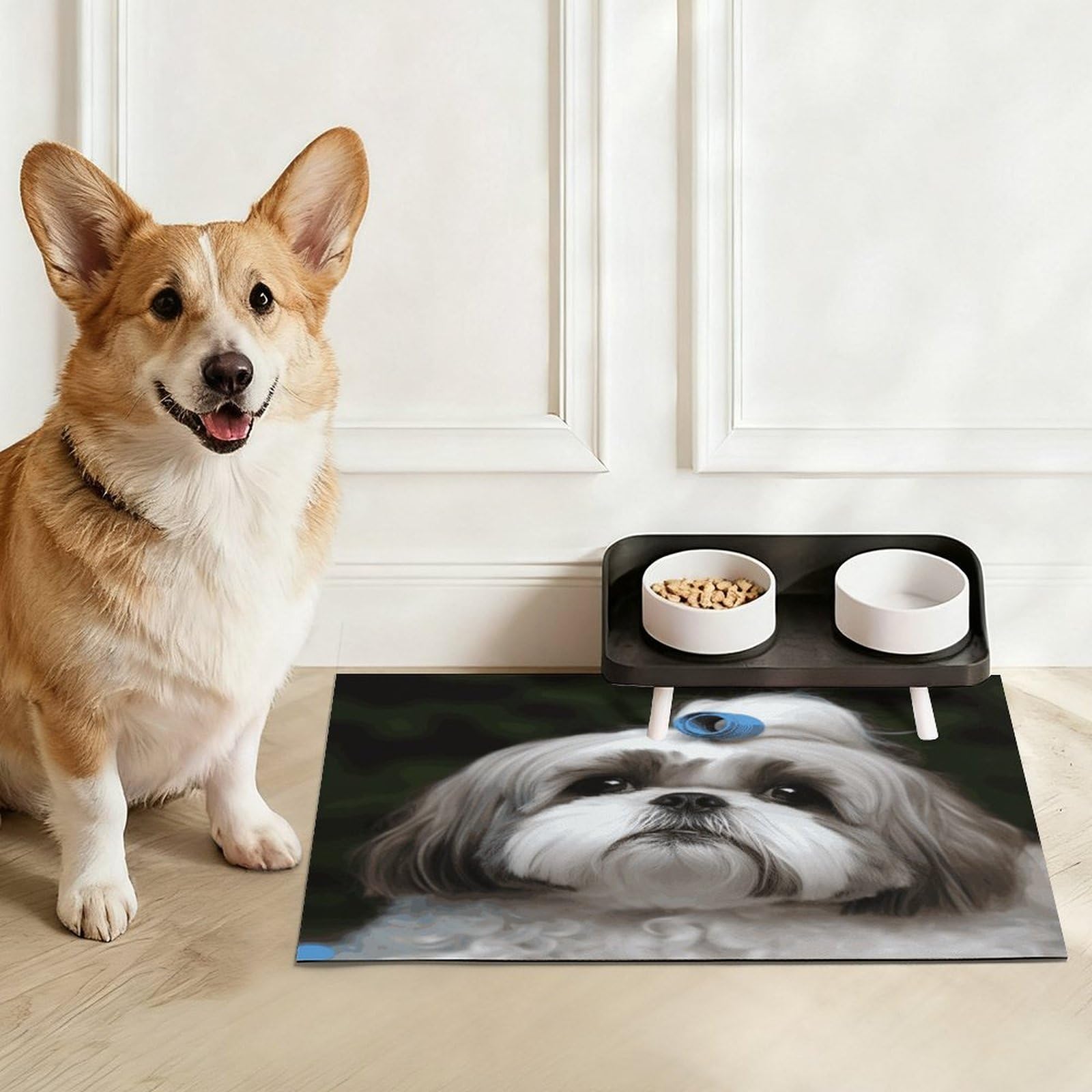 Shih Tzu Tapis de nourriture pour chien et chat – Tapis d'alimentation antidérapant facile à nettoyer pour la nourriture et l'eau, tapis de gamelle pour chien et chat 43,2 x 76,2 cm