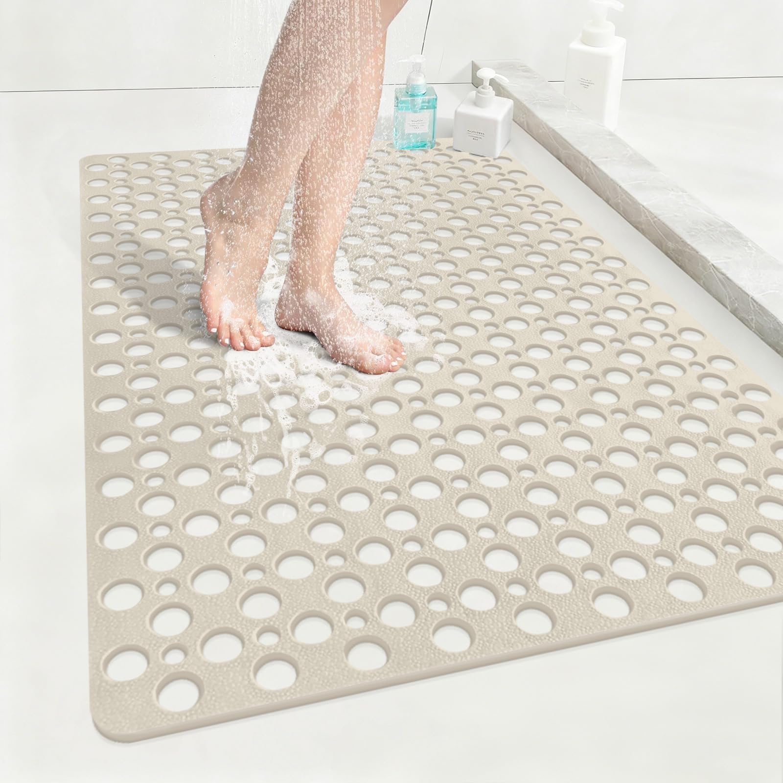 Shower Mat Non Slip Anti Mould: 60 x 90 cm Large Shower Mat for Inside Walk-in Shower Tray - Soft TPE Anti Slip Shower Mat for Bathroom Wet Floor - Machine Washable