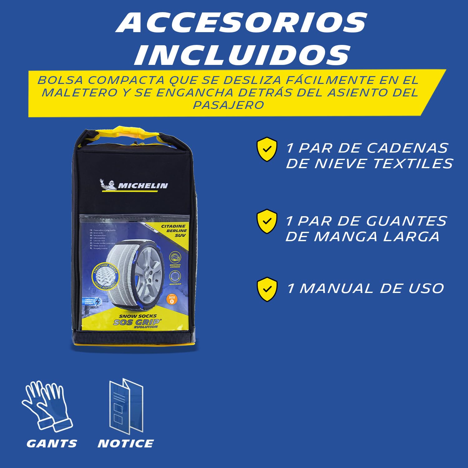MICHELIN 008419 SOS GRIP Cadenas de nieve textiles Coche, Fundas de nieve para neumáticos, EVO 9