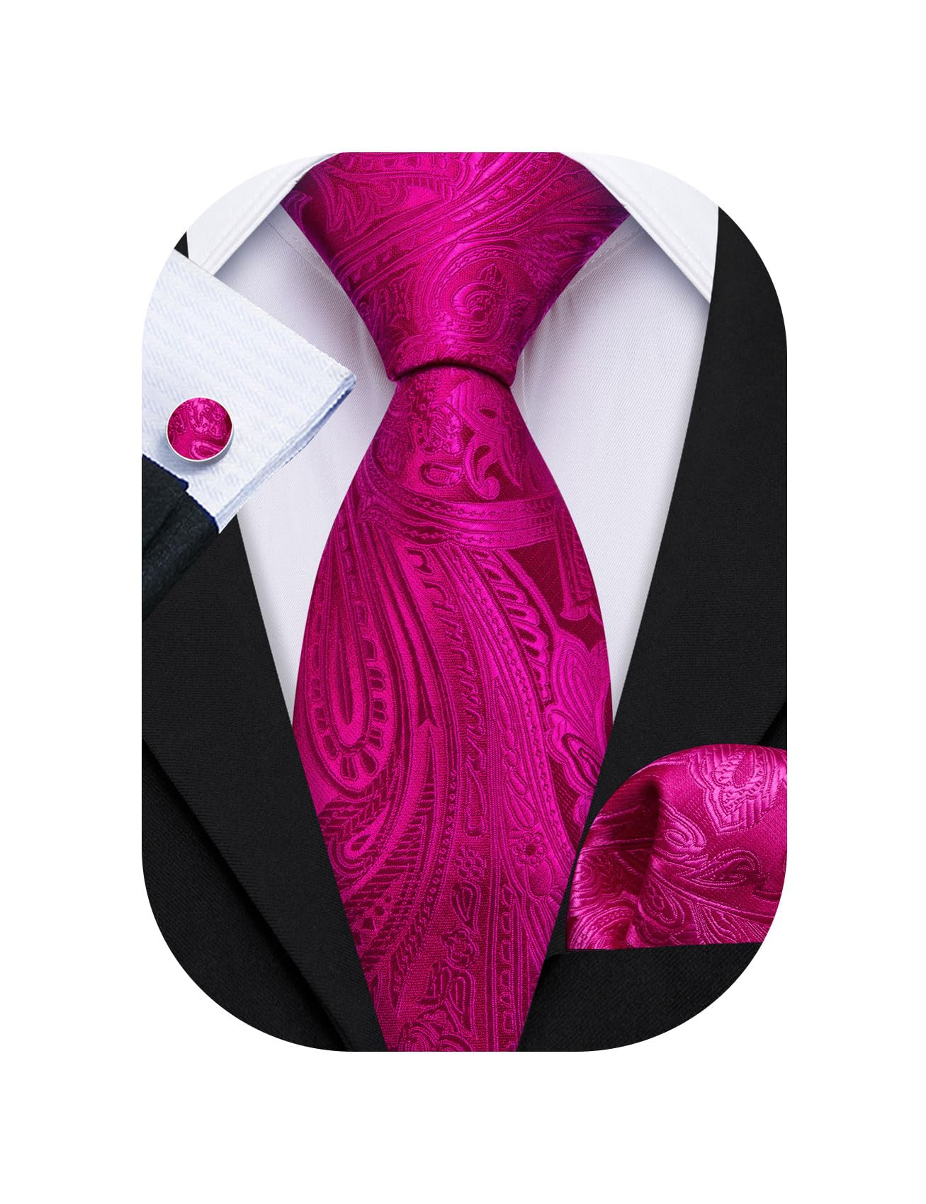 Barry.Wang Men Tie Sets Paisley Silk Necktie Pocket Square Cufflinks