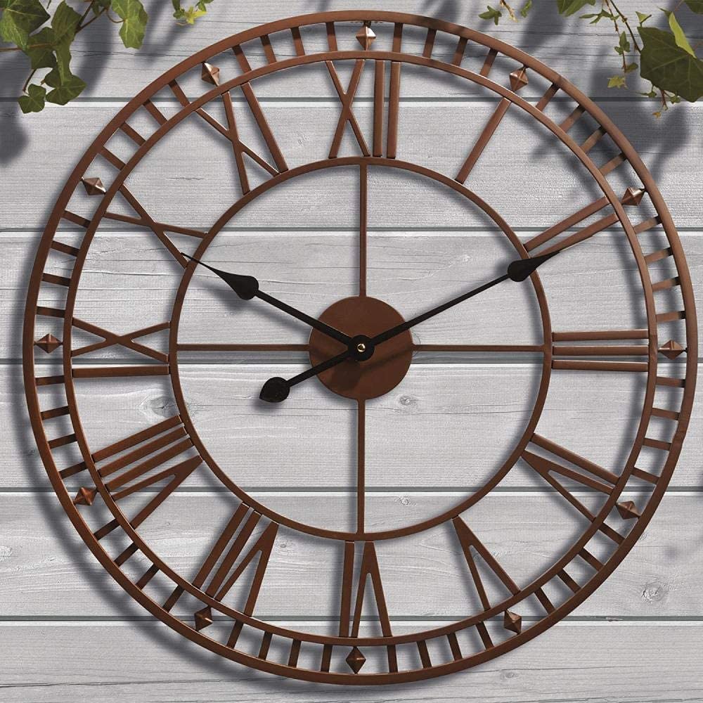 XJBTBA Orologio da Parete da Giardino per Esterni, Grande, Resistente alle intemperie, con Numeri Romani, Diametro 60,3 cm x Altezza 4 cm (Bronzo), Marrone