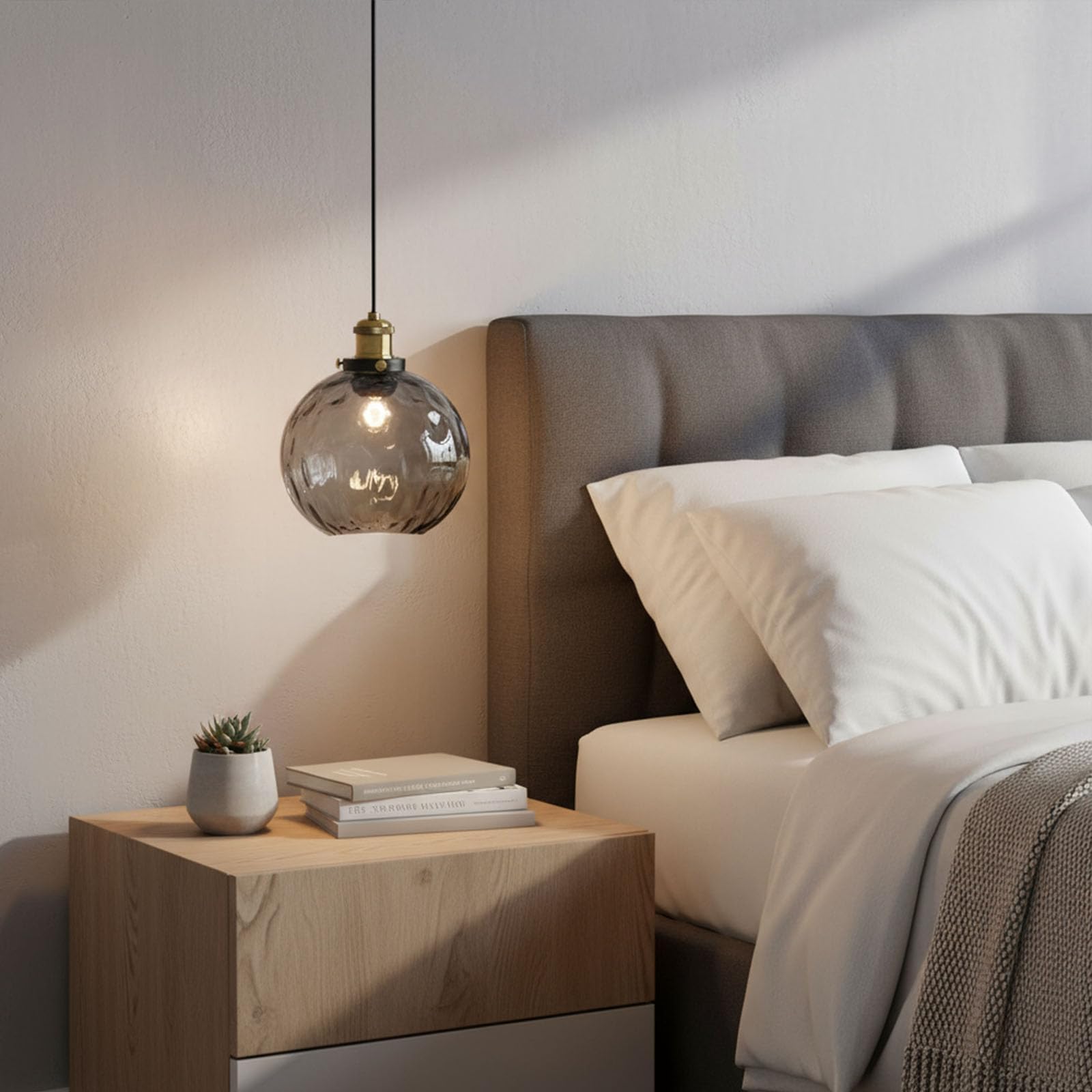EKSED Wellenförmige Glaskugel-Hängeleuchte – Pendellampe mit Messingschirm für Kücheninsel & Esszimmer (Grau, 15cm)