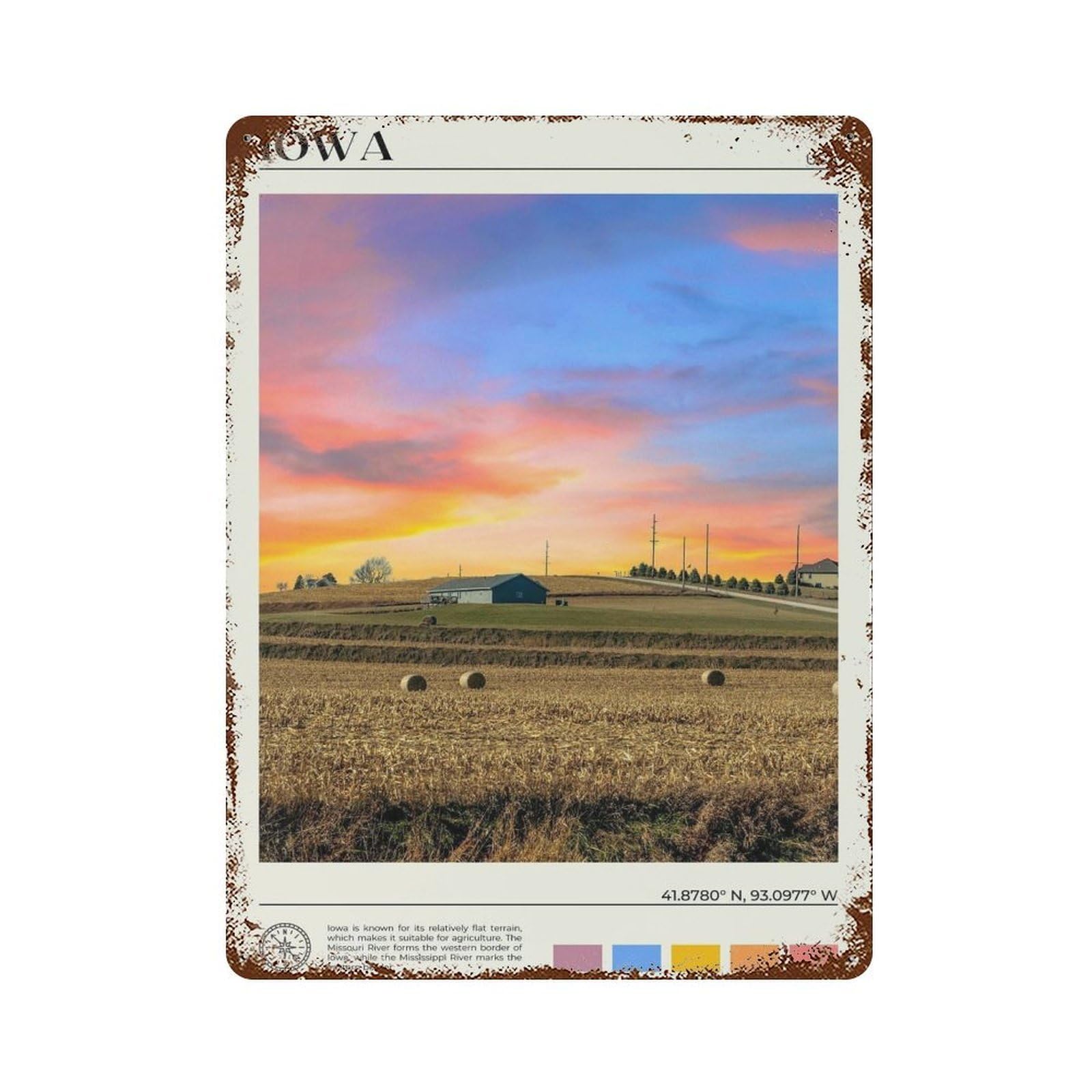 xiaoxiaoshen Real Photo Iowa Decor USA Wall Decor Art Metal Tin Poster Modern Home Decor Art Home Bar Shop Decorations Vintage Sign 40x30cm
