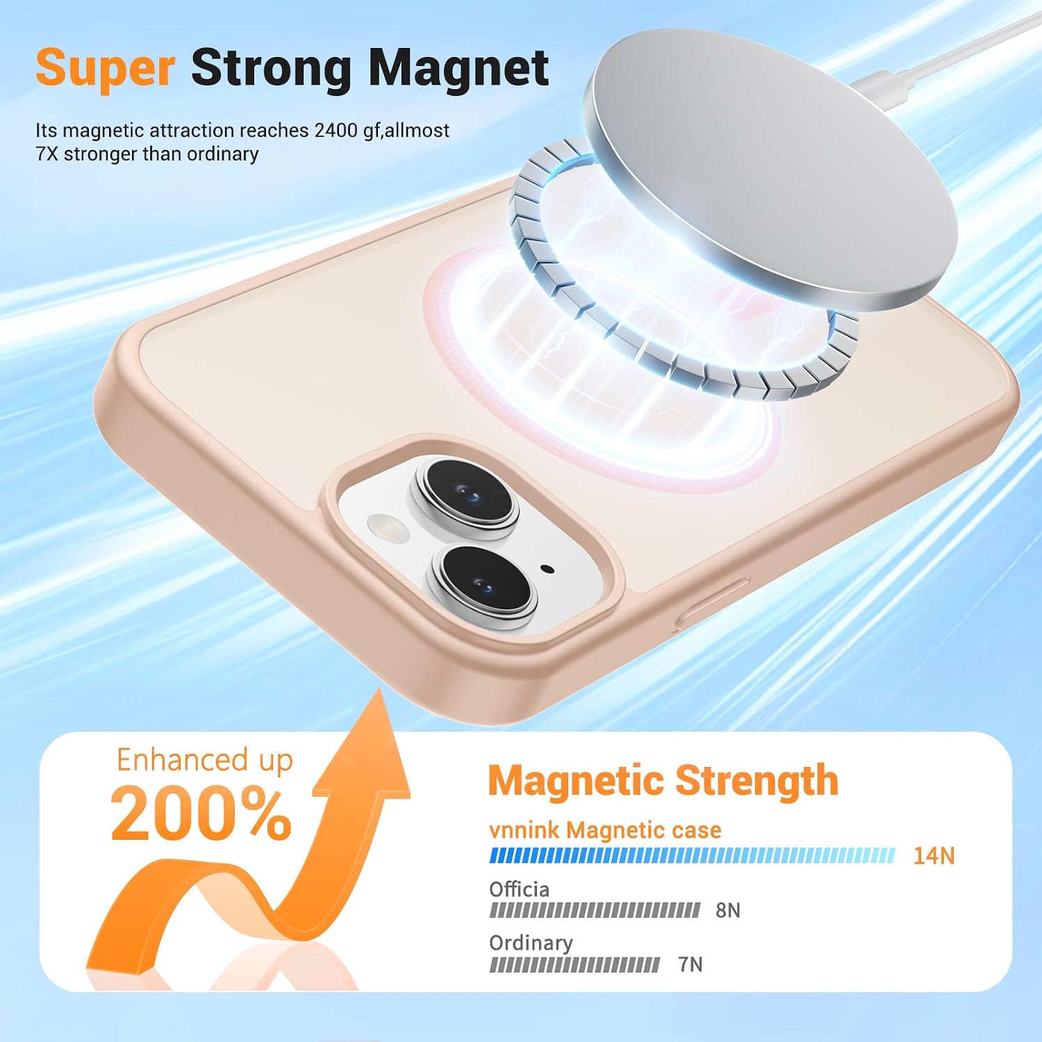  for iPhone 15 Case,iPhone 14/iPhone 13 Case, Magnetic Matte Military Grade Drop Protection Translucent Cell Phone Cover,Rugged Shockproof Cover,Sand Pink thumbnail