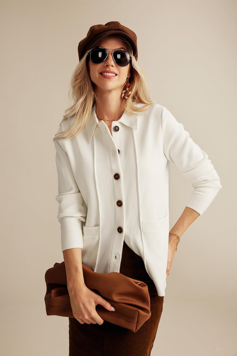 GRACE KARIN Women Casual Cardigan Knit Button Down Jacket Long Sleeve Sweater Blazer with Pockets - Image 3