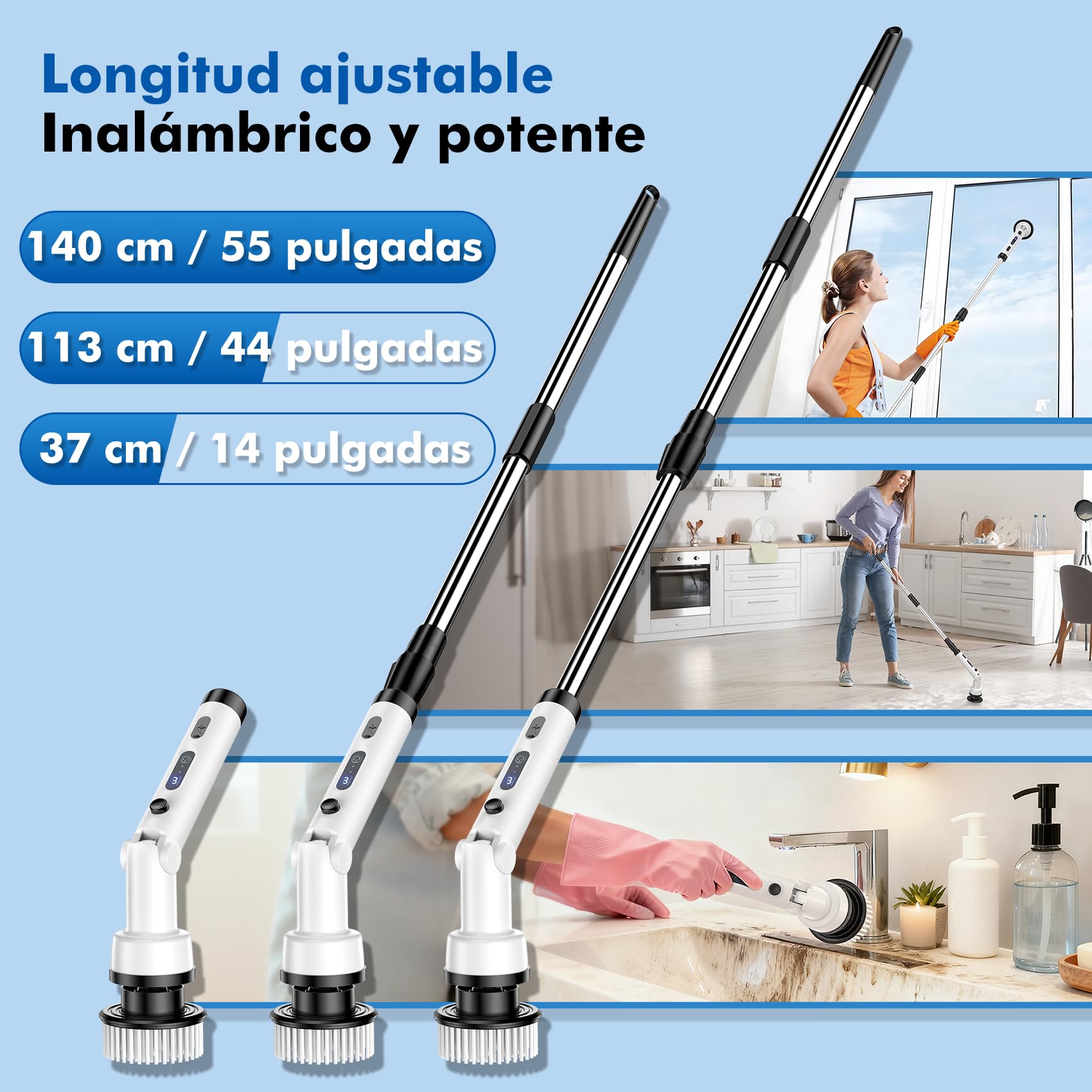 Cepillo Electrico Limpieza Hogar,Cepillo Limpieza Electrico con 8 Cabezales Reemplazables,Spin Scrubber Giratorio Limpieza Potencia,Fregadora Giratoria Eléctrico para Hogar,Baño,Suelos