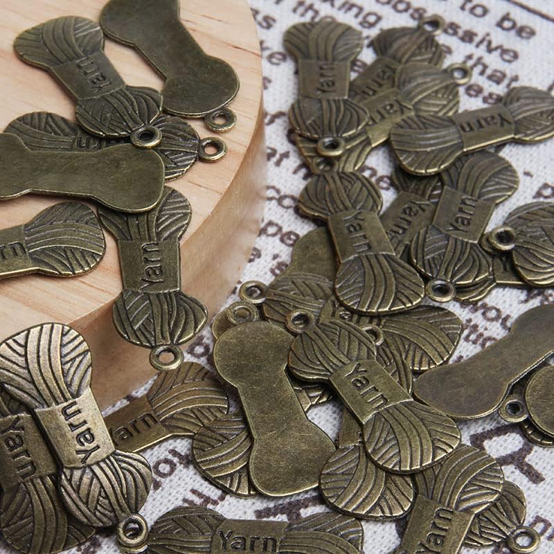 Acxico 100Pcs Yarn Charms Yarn Pendants Knitting Charms Antique Silver Tone 12 x 30 mm Making DIY Handmade Accessories - Image 6