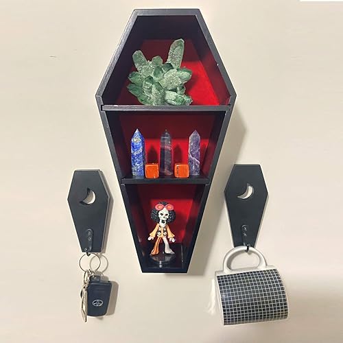 Miniatura 6 de Ella & Emma Soporte para llaves montado en la pared en forma de ataúd, colgador de pared gótico para decoración del hogar con gancho, decoración