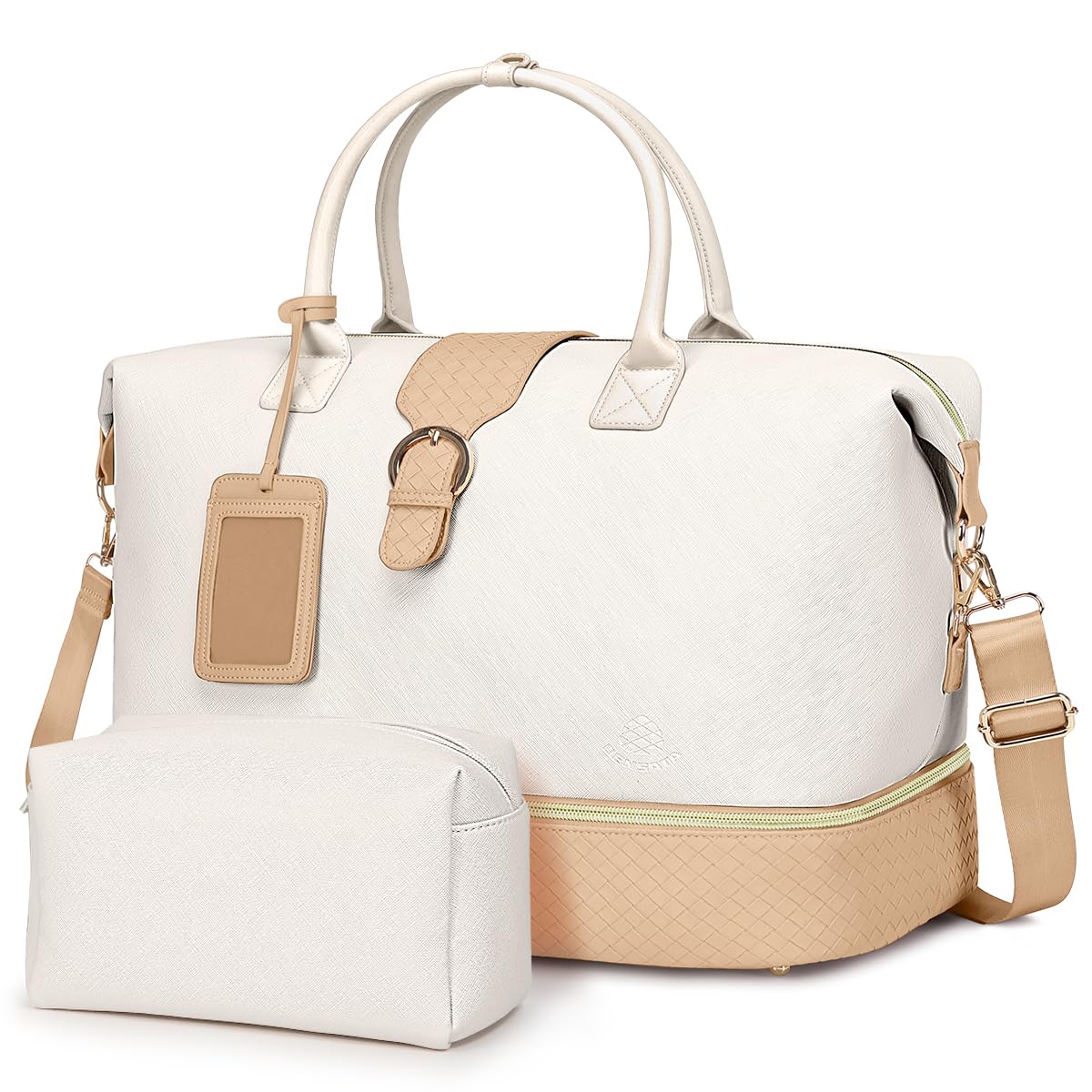 Leather Weekender Bags for Women, Travel Duffel Bag PU Overnight Bag Carry On Tote Bag with Shoe Compartment Wet Pocket