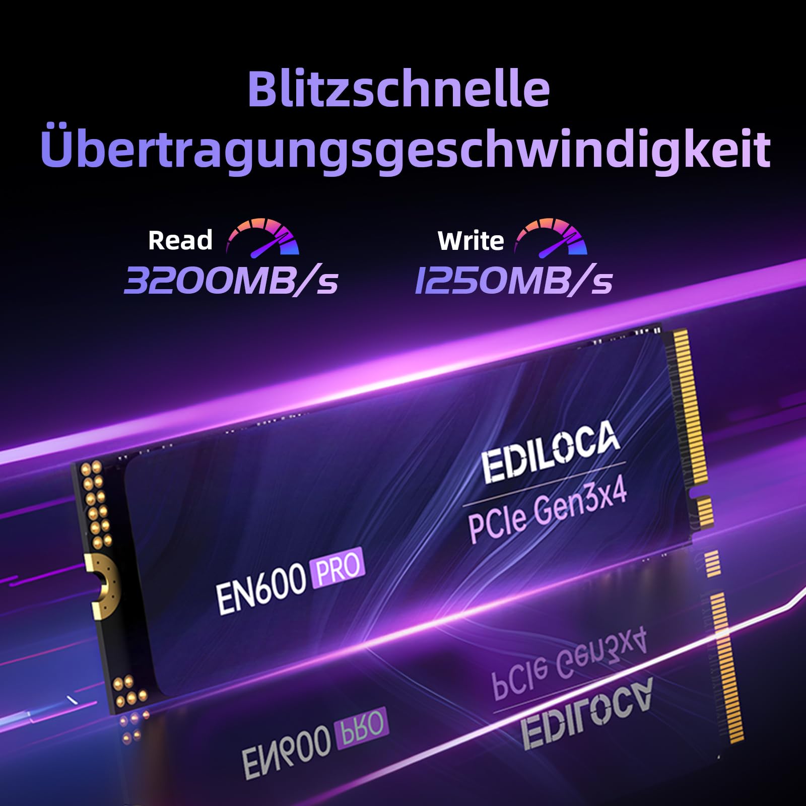 Ediloca EN600 PRO 256 GB Interne SSD PCIe Gen3, NVMe M.2 2280, SLC-Cache, 2800 MB/s Lesen, 2000 MB/s Schreiben, 3D NAND TLC, Internes Solid State Drive, kompatibel mit Desktops und Laptops