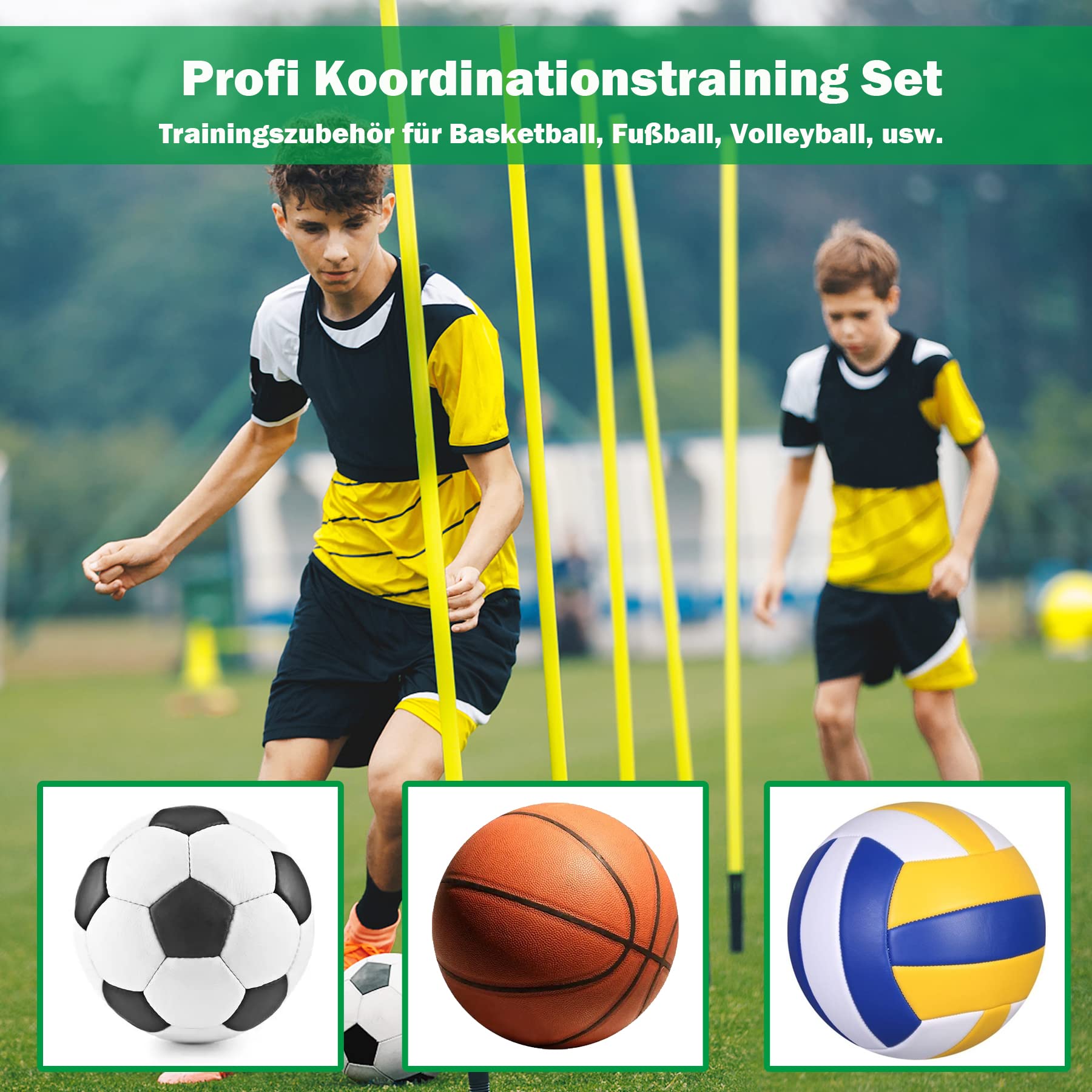SUBTLETY Lot de 6 Piquets de Slalom 150cm Tiges d'agilité Haies avec Joint à Ressort & Pointes en Acier & Sac de Transport Barres de Saut Équipement Agilité d'obstacles pour Football d'entraînement