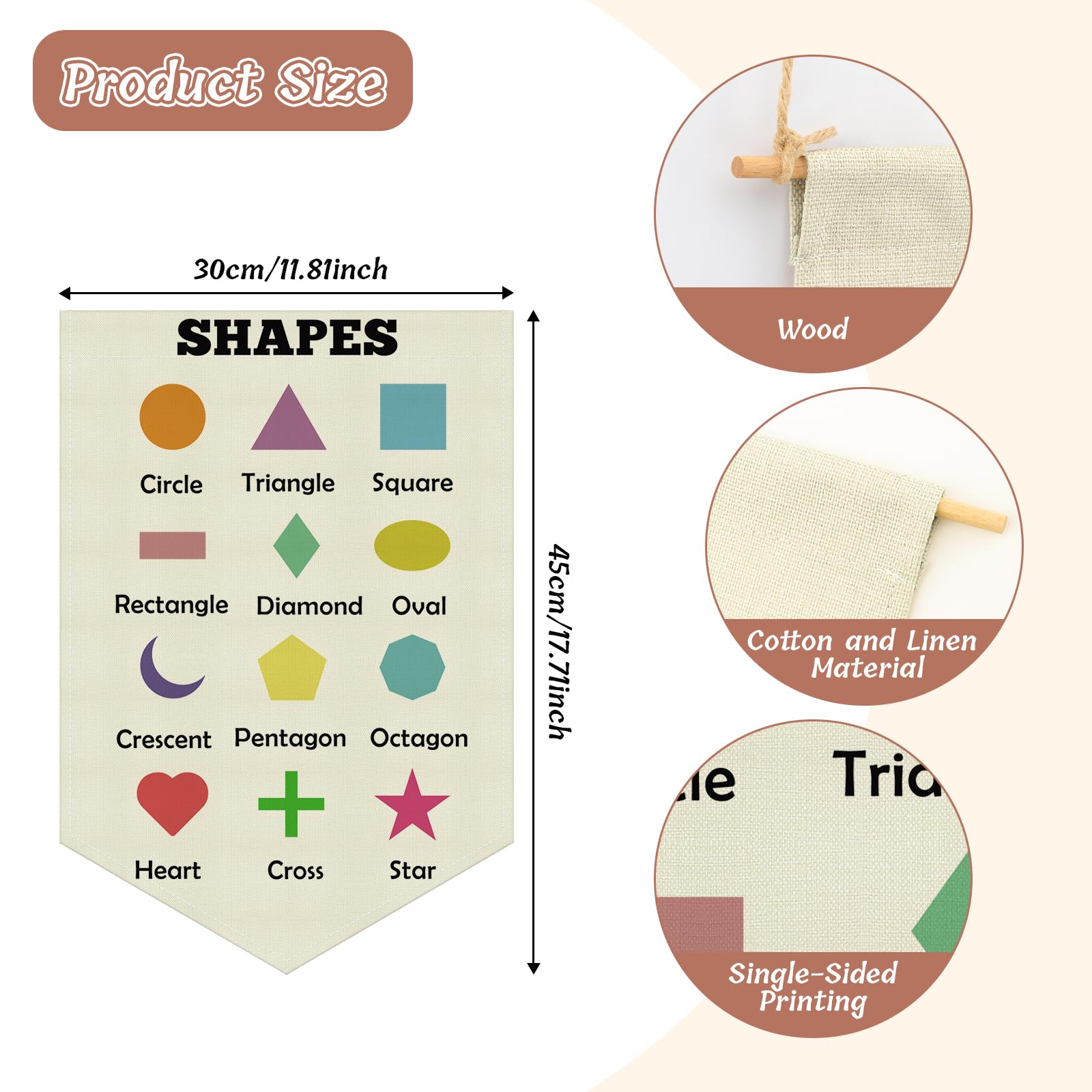 Shapes Wall Banner for Classroom Hanging Flag Learning Educational Banner for Kids Room Nursery Playroom Shapes Wall Decor Toddlers Kids Learning Posters Preschool Christmas Birthday Gifts