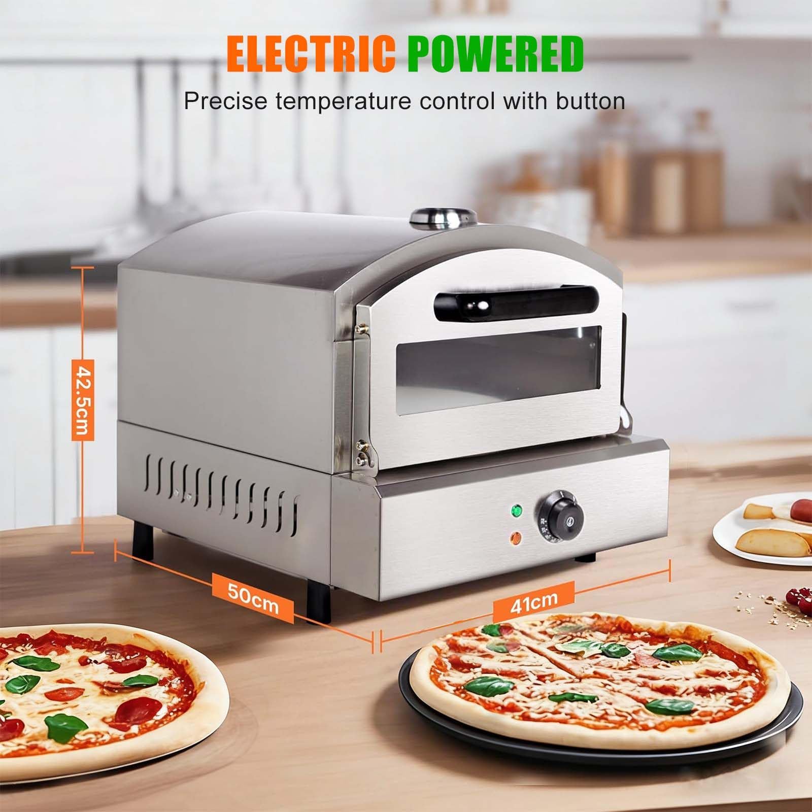 Forno per Pizza - Pizzaiolo Elettrico Professionale con Pietra Refrattaria da 30 Cm E Vaschetta Raccogli-Olio, Temperatura Regolabile Fino A 350 °C - 2000 W per Una Cottura Veloce E Uniforme