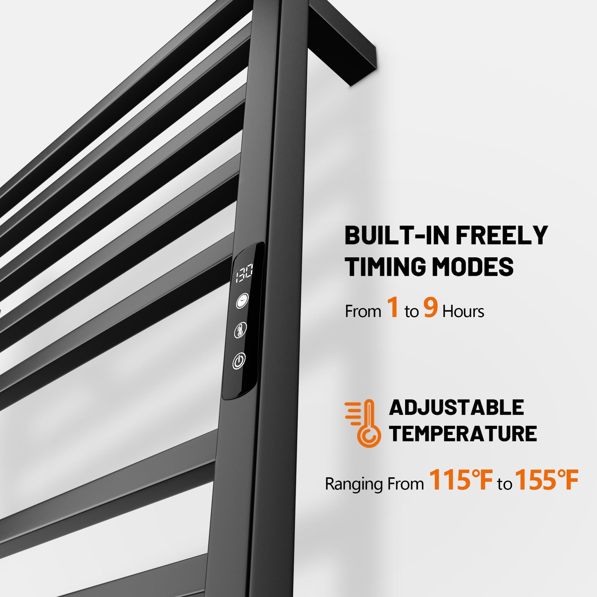 Poloma Wall Mounted & Freestanding Towel Warmer Rack for Bathrooms, Electric Heated Towel Rack Heater, Stainless Steel, Matt Black.