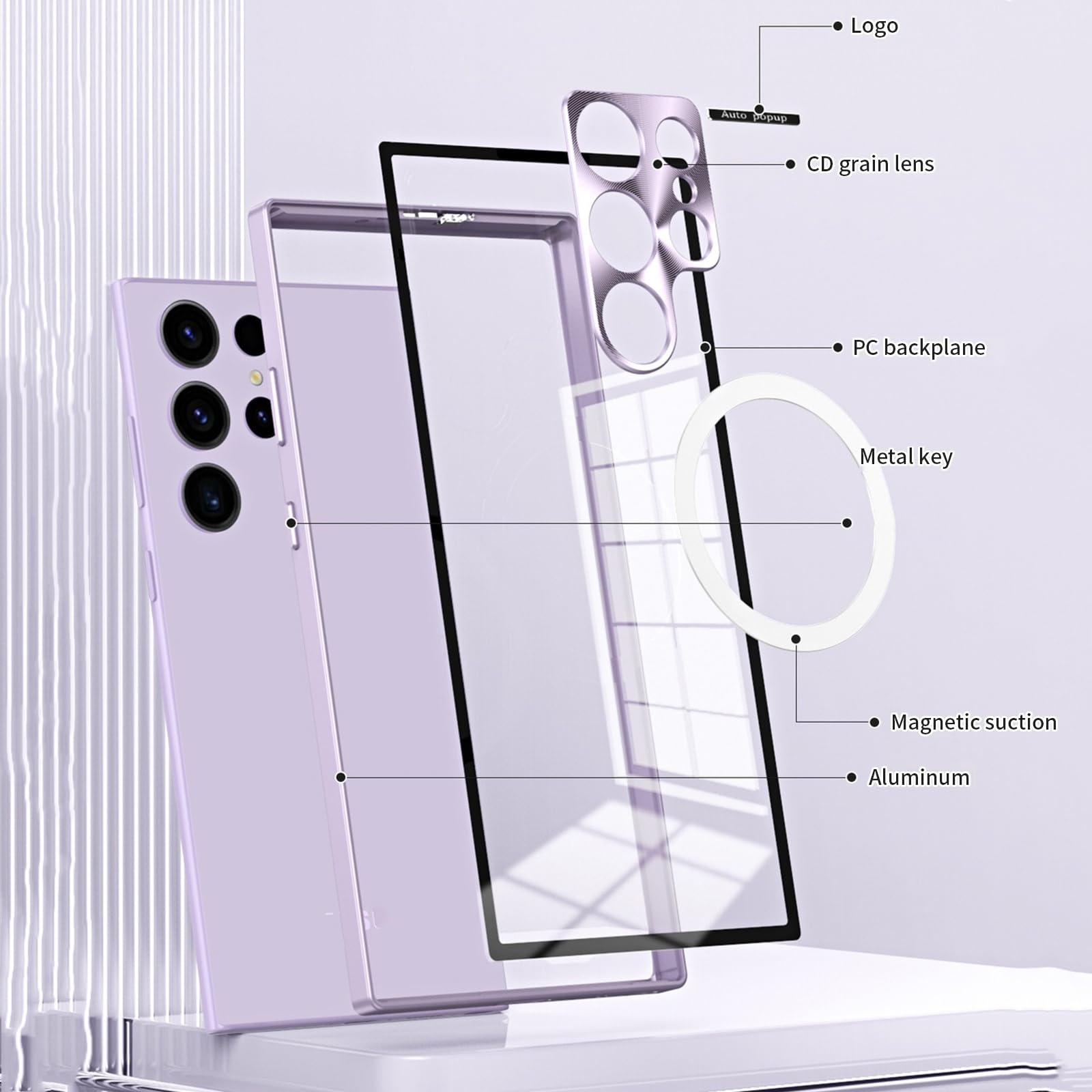 Hülle für Samsung Galaxy S23 Ultra/S23 Plus/S23, [Kompatibel mit MagSafe] Schlosstyp, Aluminiumlegierung, Metallrahmen, beständig, vergilbungsfrei, transparente Hülle,Black,S23 Plus