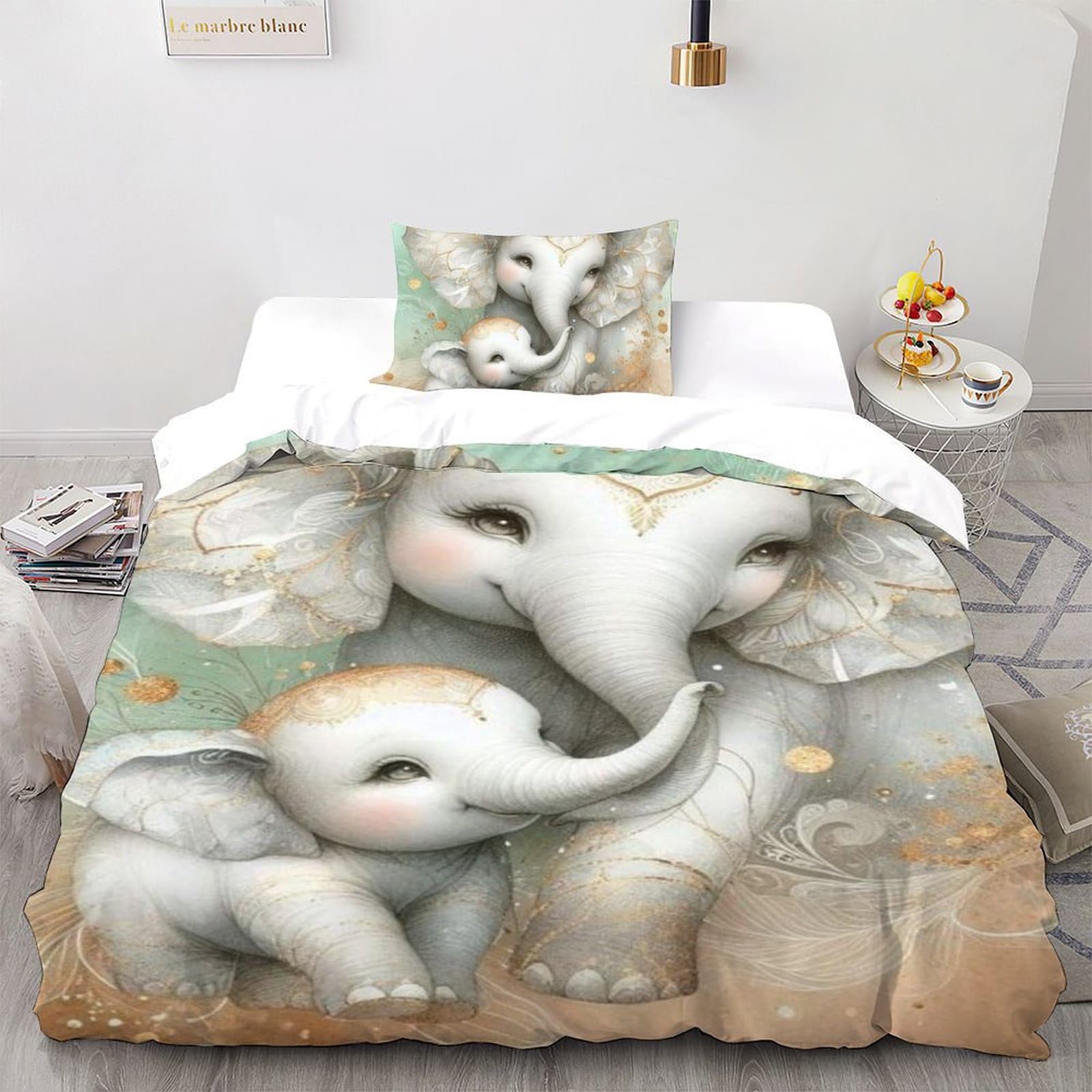 Housse de couette imprimé 3D éléphant et animaux en microfibre douce parure de lit single