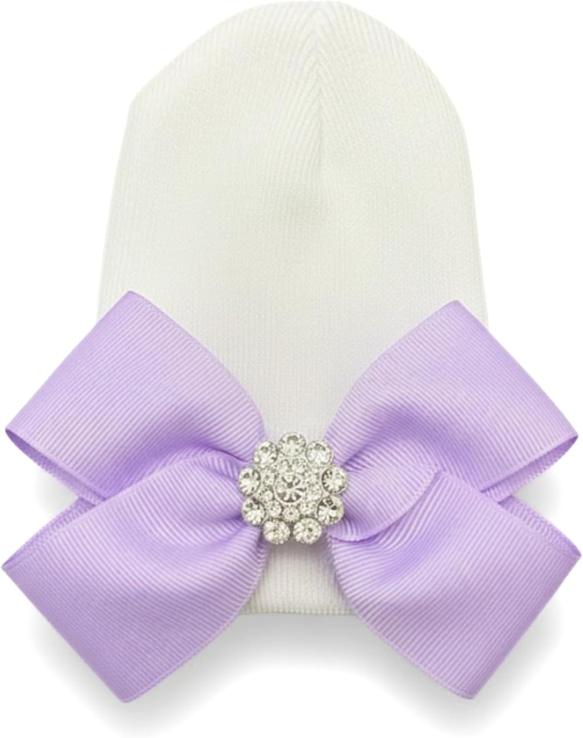 Funky Junque Baby Girl Newborn Beanie with Rhinestone Trim Bow – Soft Infant Hospital Hat for Nursery and Coming Home Outfit