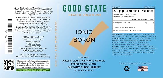 Good State -Liquid Ionic Minerals Boron (96 Days At 5mg. - Plus 2 Mg Fulvic Acid)