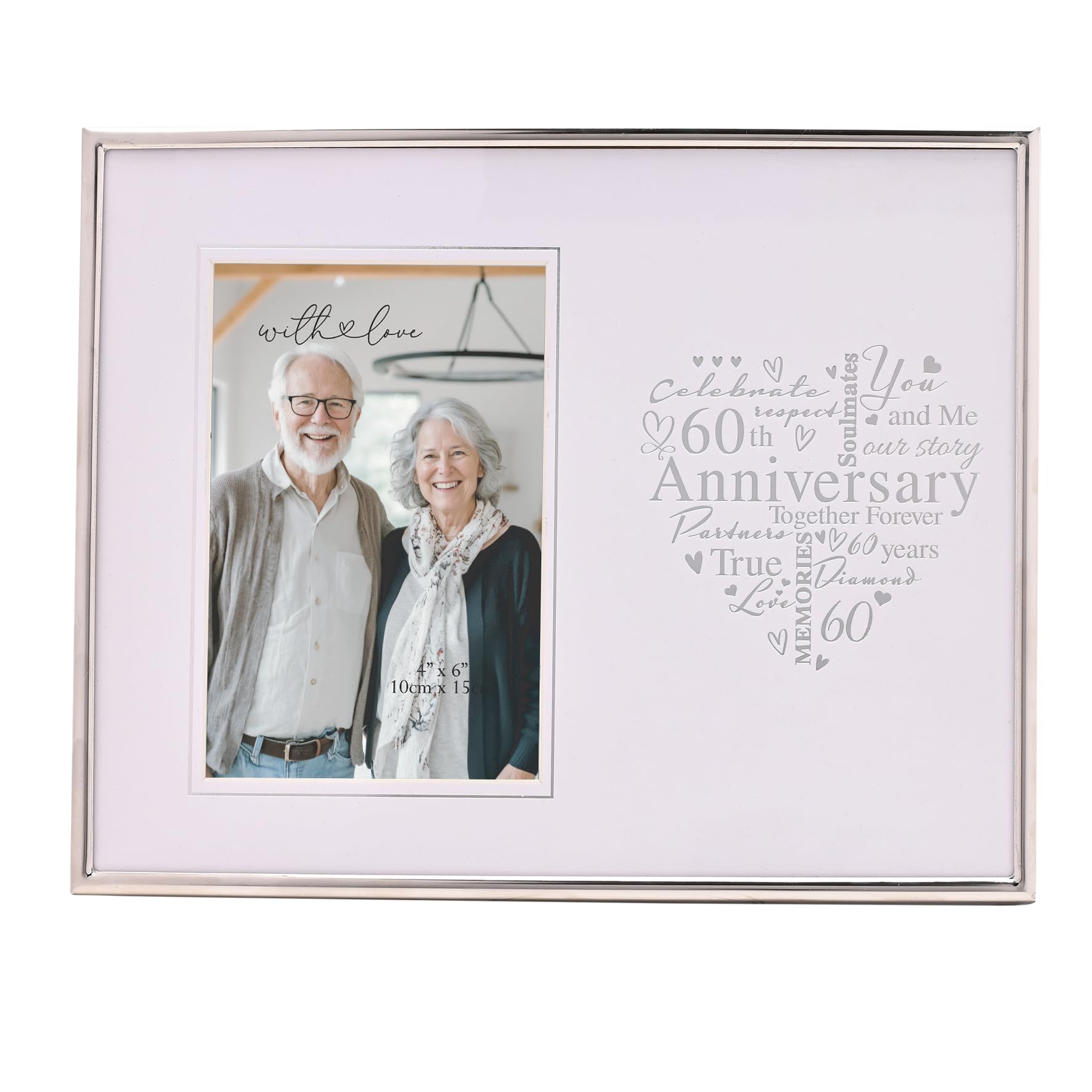 Widdop And Co Silver With Love Heart Photo Frame 4" X 6" – Wedding Gift, -Finished Keepsake For Milestone Anniversaries (60Th Anniversary, 4X6)