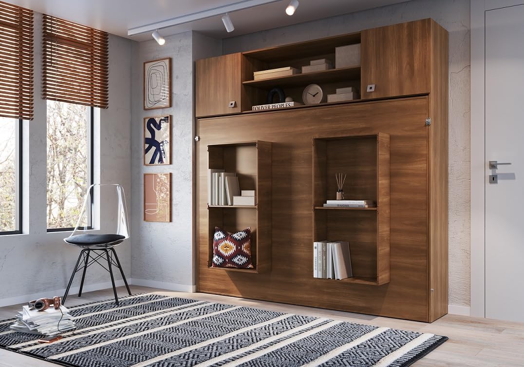 Dallas 140 Horizontal Articulated Double Bed in closed position, appearing as a wall unit with shelves.