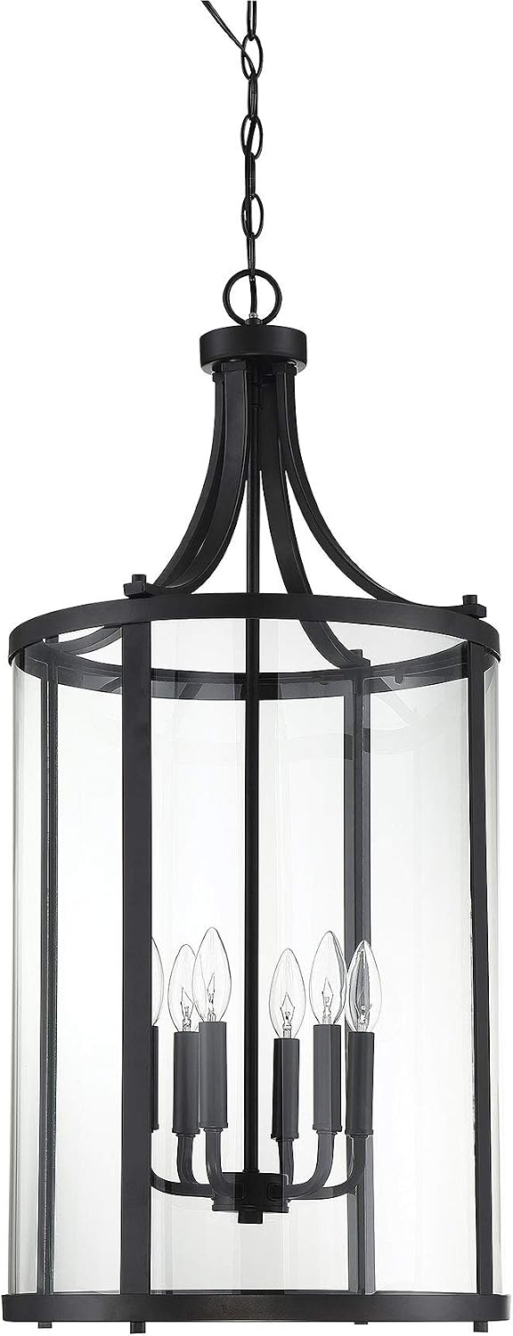 Savoy House 7-1041-6-BK Penrose Traditional Clear Glass Cylinder Pendant, 6-Light 360 Total Watts, 34" H x 16" W, Black