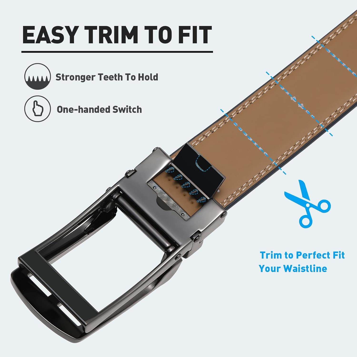 Men's Belt, Leather Ratchet Belt For Men's Dress 3.0cm,1 1/8" Size Adjusted Automatic Buckle - Image 5