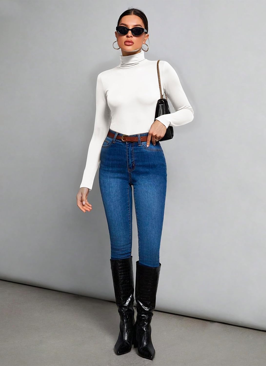 POPZONE 2 Pack Women's Turtleneck Long Sleeve Tops Mock Neck Slim Fit Shirt Basic Soft Lightweight Base Layer Undershirts - Image 6