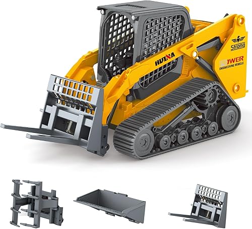 Mostop Camión de construcción de juguete 3 en 1 Minicargadora con carretilla elevadora de metal y pala de agarre, carretilla elevadora de metal con