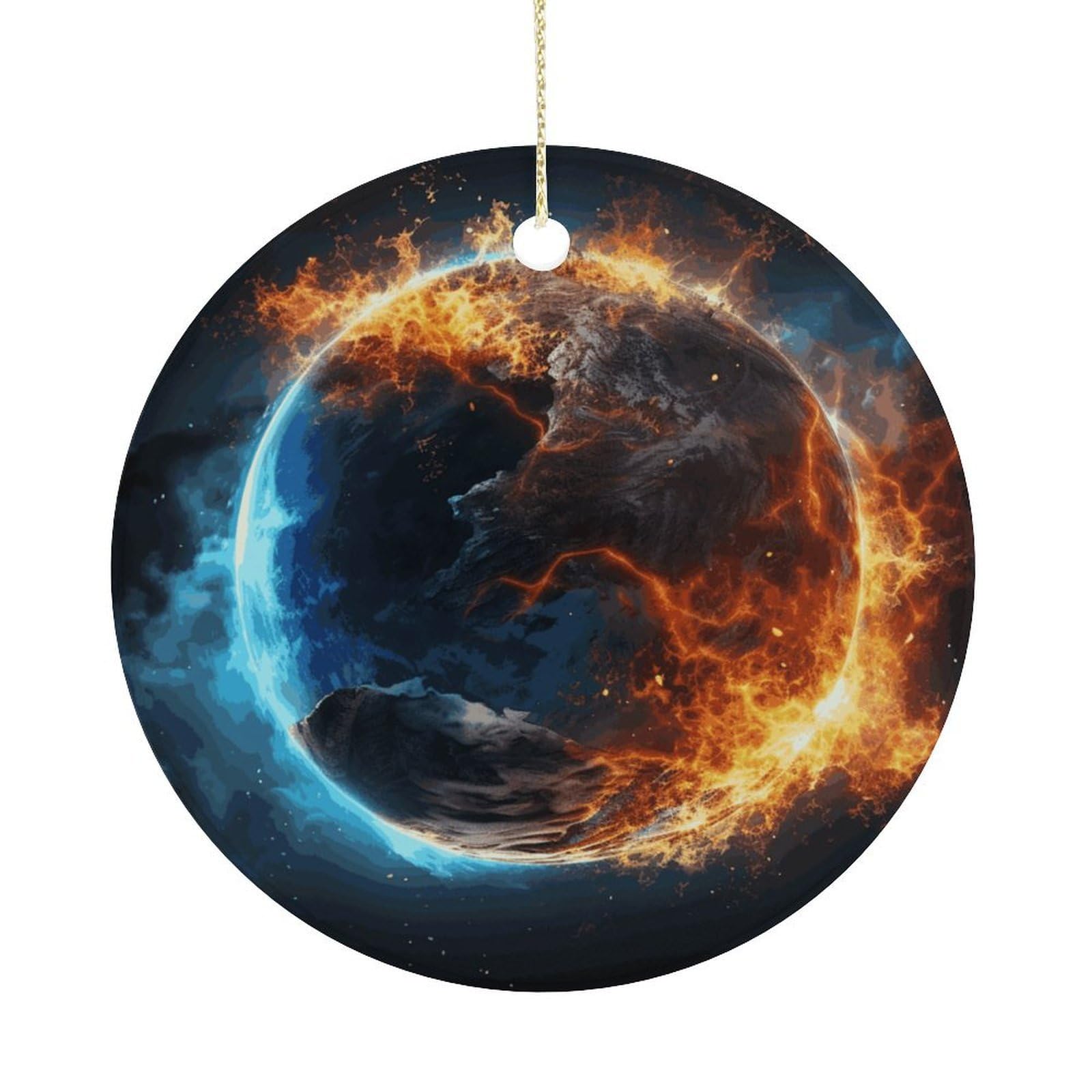 Planet Ice and Fire Christmas Ornaments Colorful Round Ceramic Ornament Christmas Hanging Decor Christmas Tree Decorations Xmas Keepsake for Women Men Xmas Holiday Party