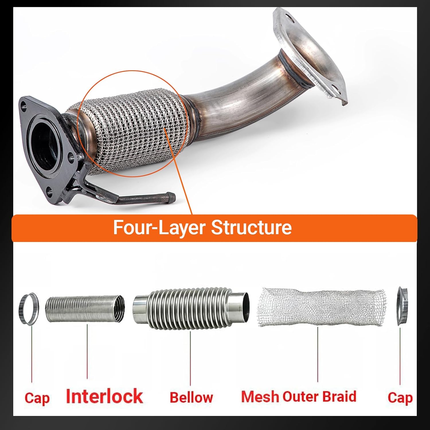 100% Stainless Steel Front Exhaust Flex Pipe Replacement Pipes Fit for 2009-2014 Acura Tsx 2.4L 2008-2012 for Honda Accord 2.4L 52473