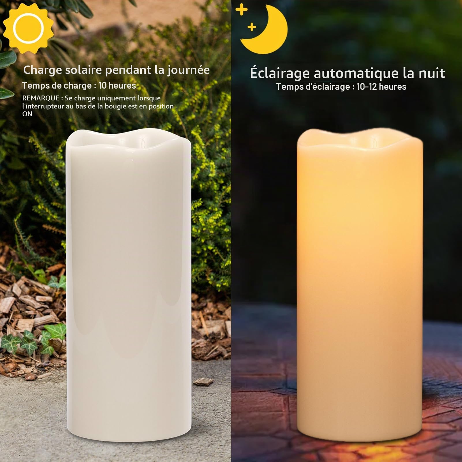 Eldnacele Lampes solaires LED imperméables, grandes, sans flamme, pour extérieur, jardin, camping, patio, décorations de maison (10,2 x 25,4 cm, lot de 2)