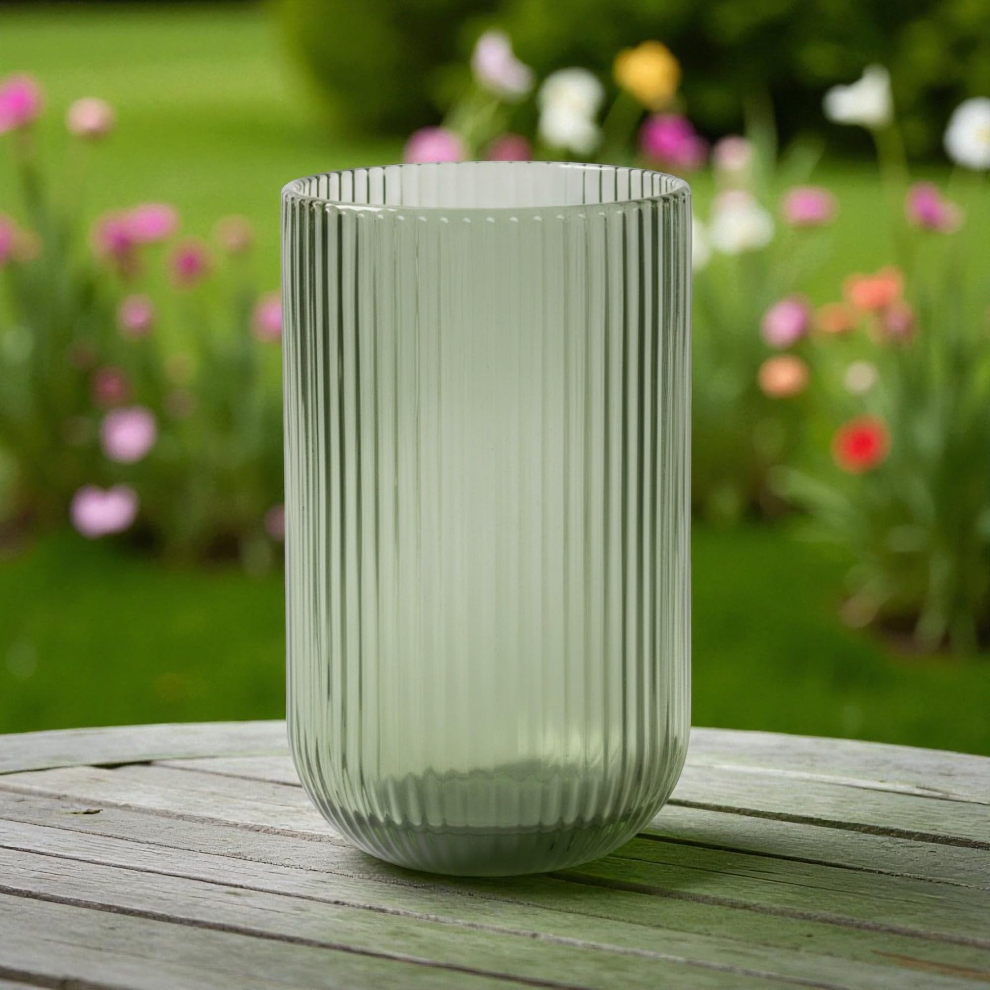 GMMH 6er-Set Geriffelte Trinkgläser und Weingläser, Line, Linie Geriffelt, Ribbed, Glas, Longdrinkgläser, Cocktail Gläser mit Prägung, Trinkglas, Weinglas, Wasserglas (Grün Trinkglas)