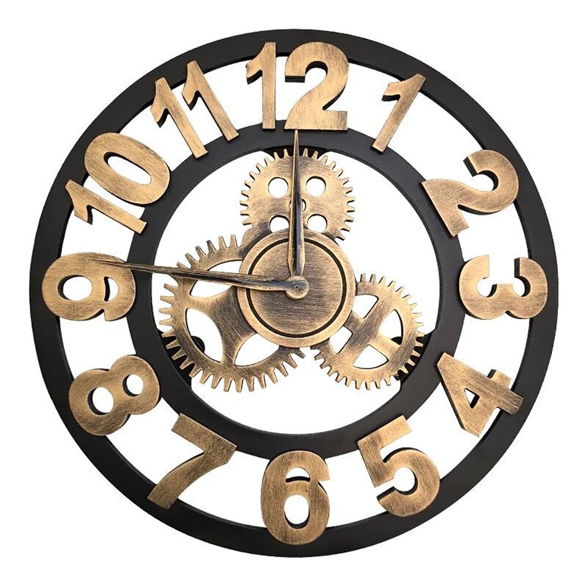 SDGcfgjW wall clock， Silent Non-Ticking Gear Clock Vintage Wall Handmade Roman Numeral Watches(Gold)