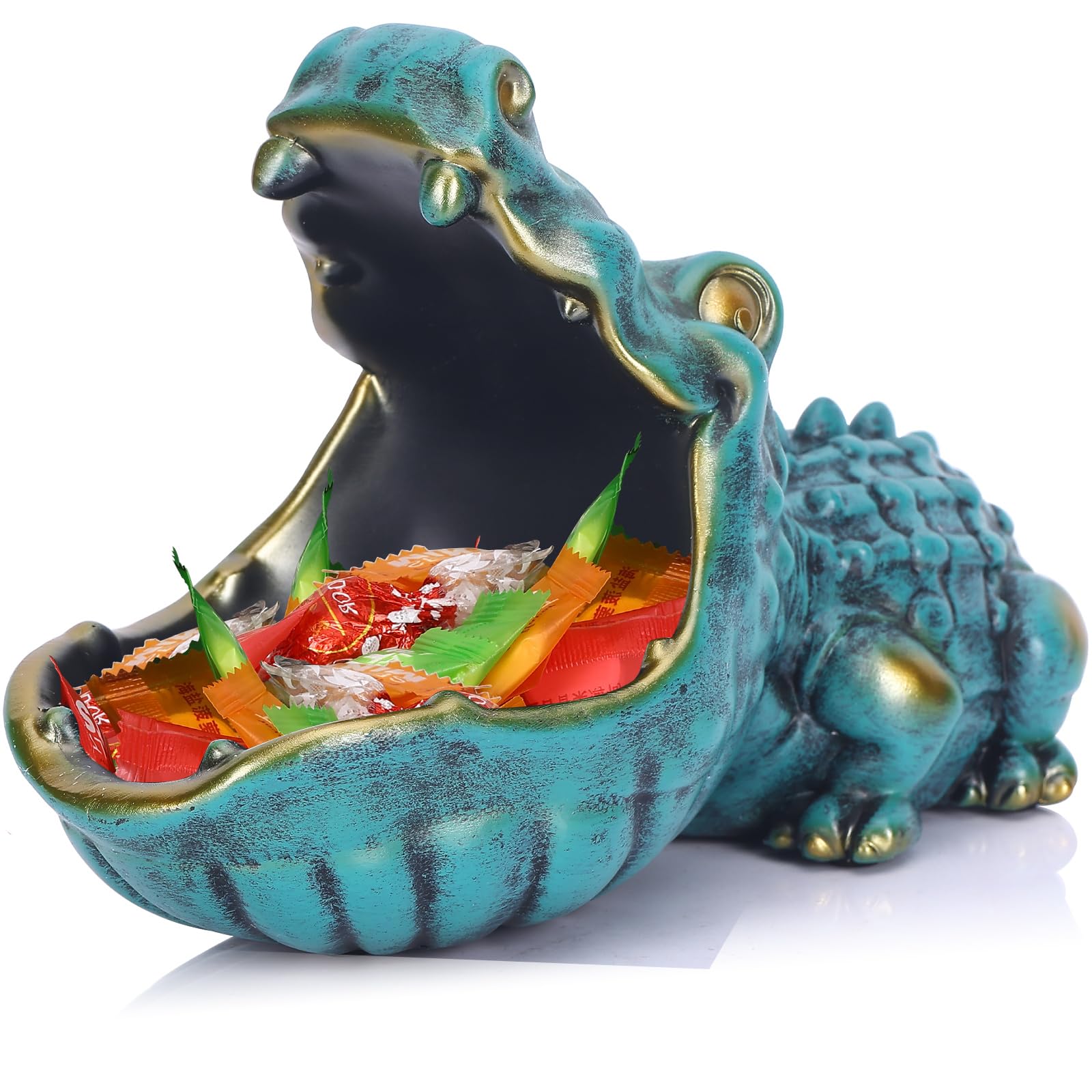 LCCCK Crocodile Candy Dish, Fun Crocodile Statue Key Bowl for Entryway Table, Green Big Mouth Sculpture Weird Animal Hippo Candy Bowl - for Office Entry Way Table Art Sundries Container Storage Box