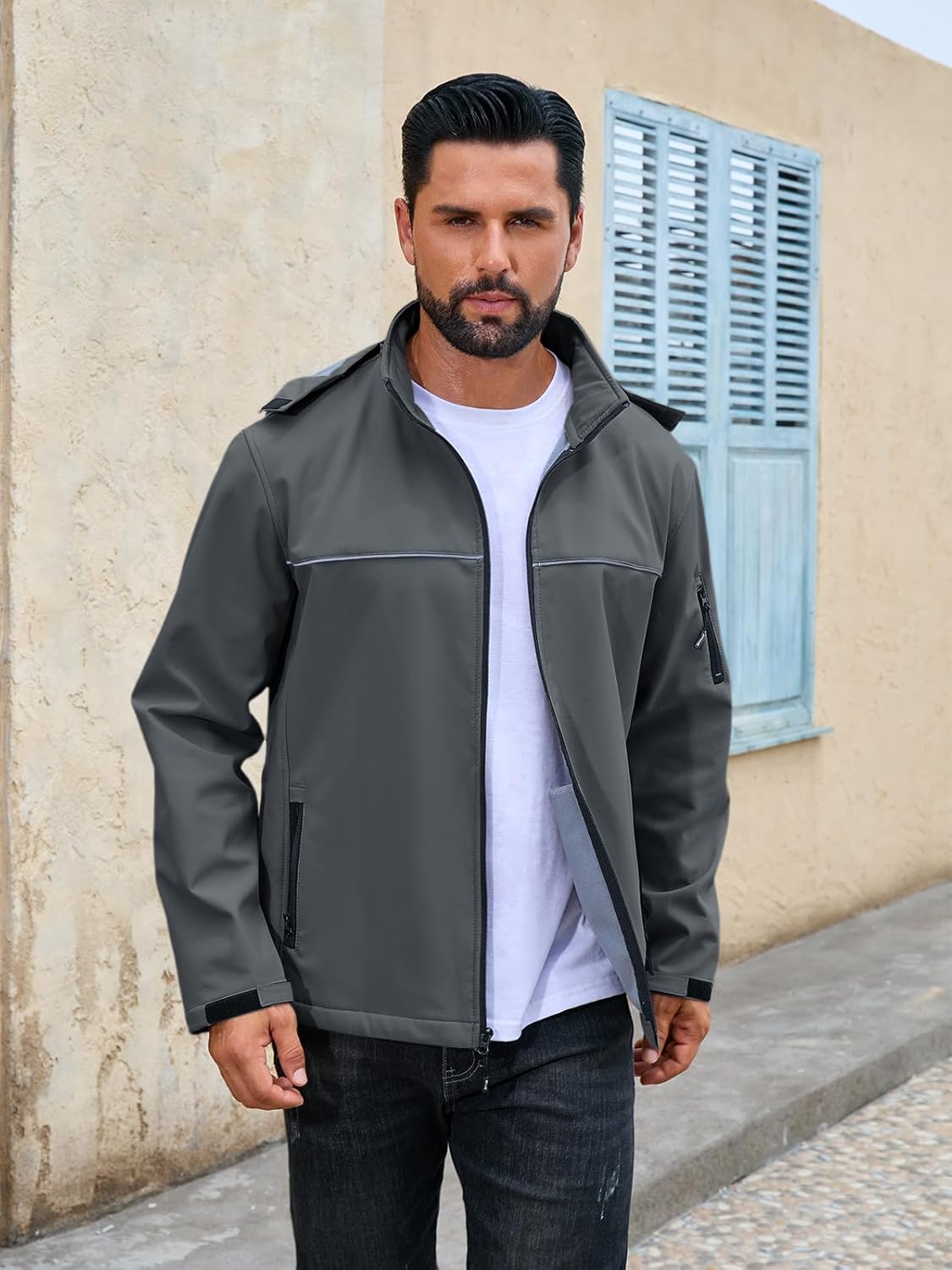 Yousify Mens Softshell Jacket Fleece Lined Windbreaker Lightweight Rain Waterproof Hooded Jackets for Hiking