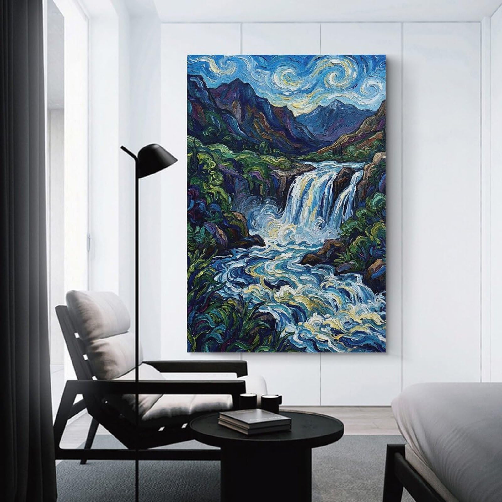 Junmoney Wall Art Print Vibrant Waterfall Landscape Painting, 08x12inch(20x30cm), for Hallway, Bedroom Or Modern Interiors, Thoughtful Wall Decor for Art Lovers