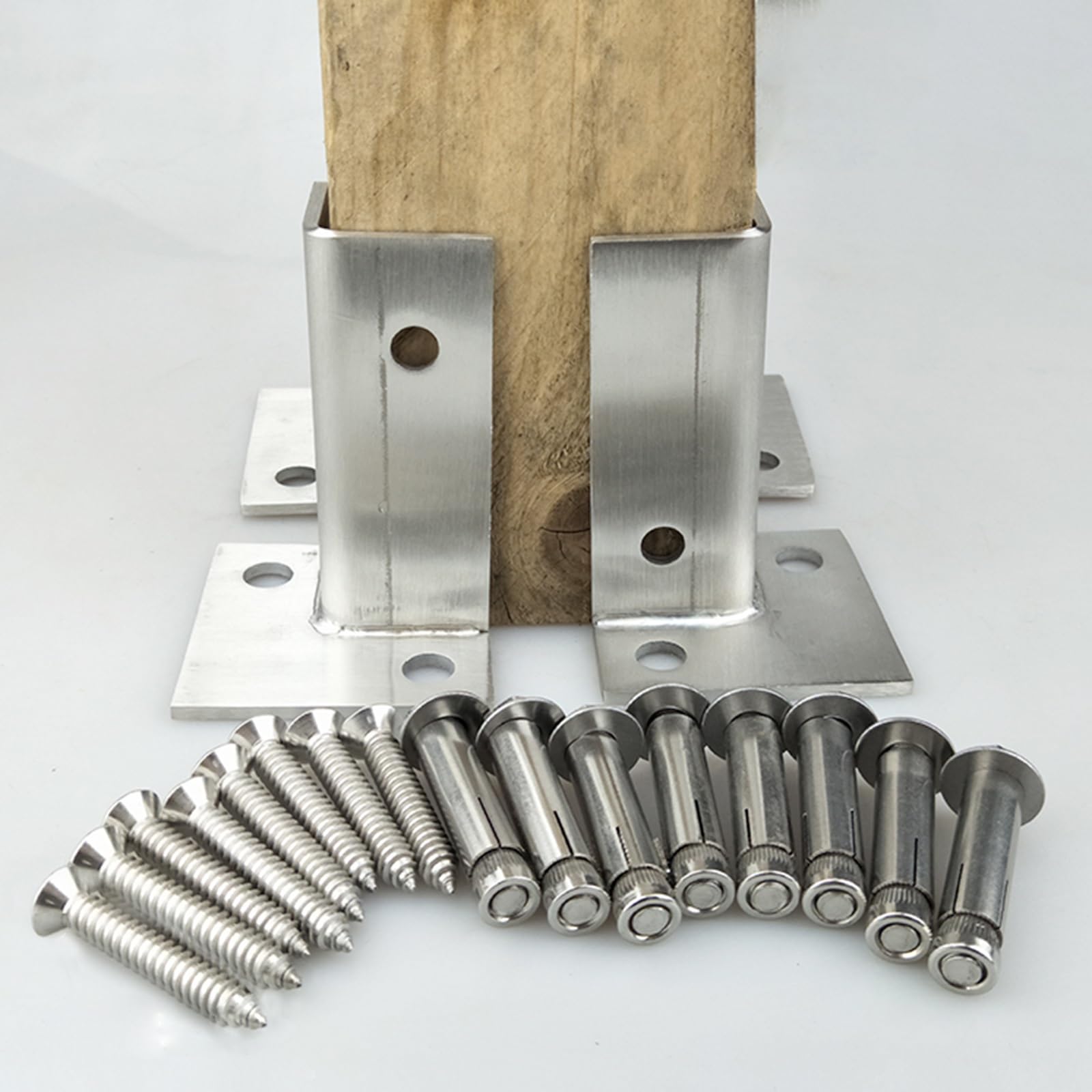 Base para Postes de Madera Base De Poste Ajustable Para Hormigón, 2 4 Piezas De Madera De La Cerca De La Pérgola Soportes/Ancla De Media Columna Para El Buzón De Barandilla De La Cubierta, Plata Pos