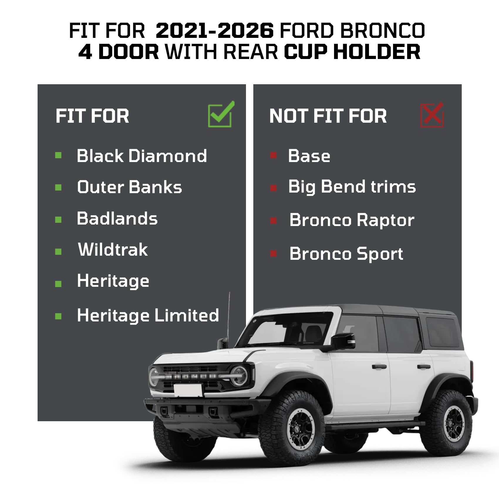 Niestandardowe pokrowce na siedzenia samochodowe Ford Bronco pasują do modeli 2021, 2022, 2023, 2024, 2025, 2026, wodoodporne, ze sztucznej skóry, pełne pokrycie foteli samochodowych, pełny zestaw z