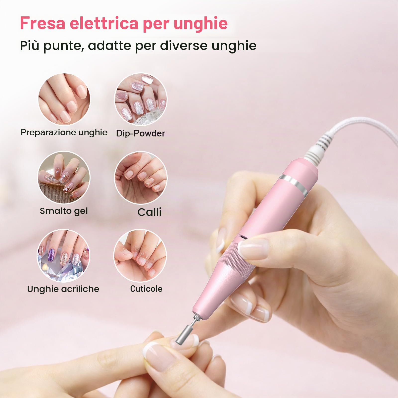 SURFOU Fresa per Unghie 40000 Giri/min, Lima Elettrica Senza Fili Ricaricabile 4000mAh, Velocità Regolabile, Silenziosa e a Basse Vibrazioni, Display LCD, per Gel, Acrilico e Naturali