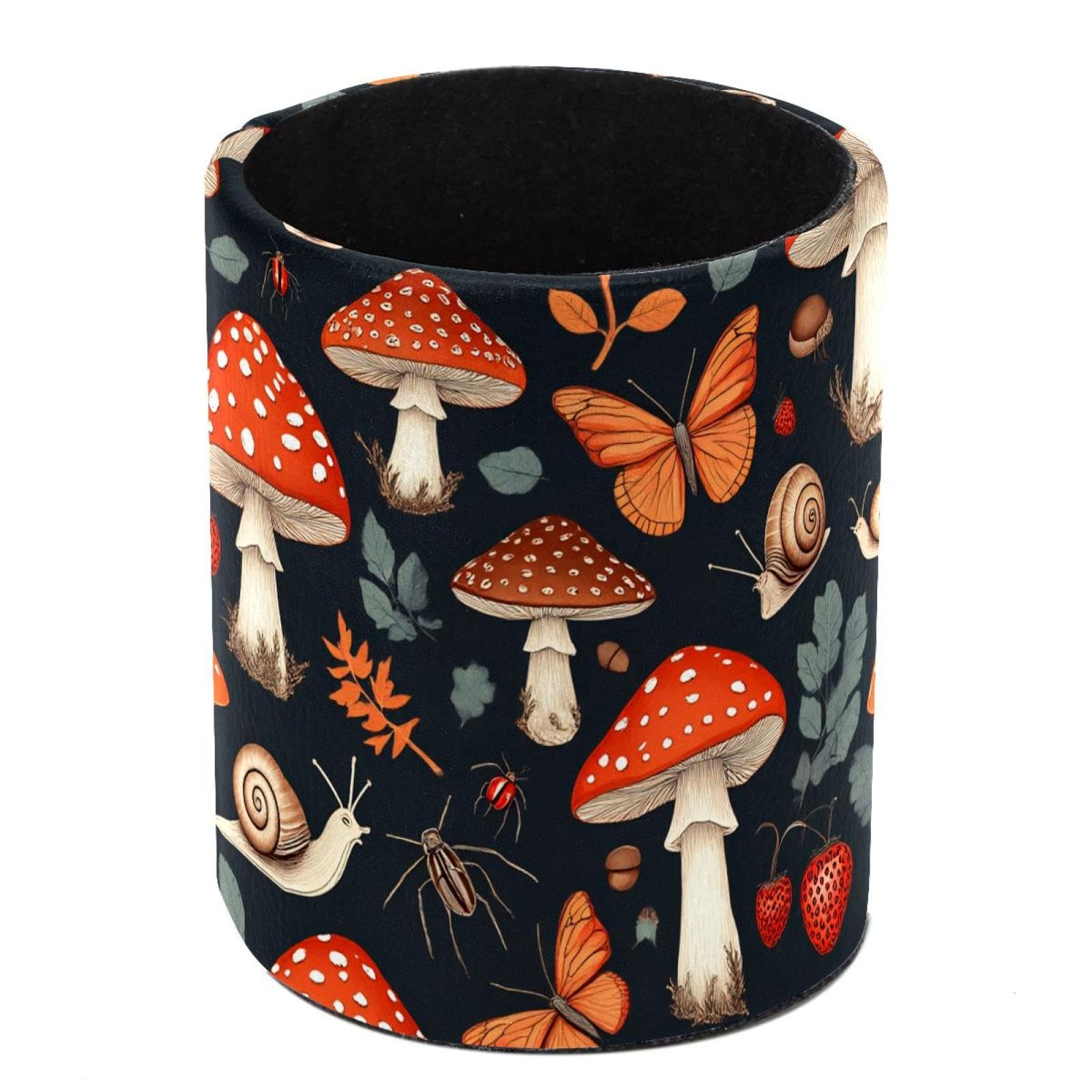 HEOEH Mushroom Pen Holder for Desk, PU Leather Pencil Holder Pen Cup Marker Holder Makeup Brush Holders, Desk Accessories & Workspace Organizers for Home, Office