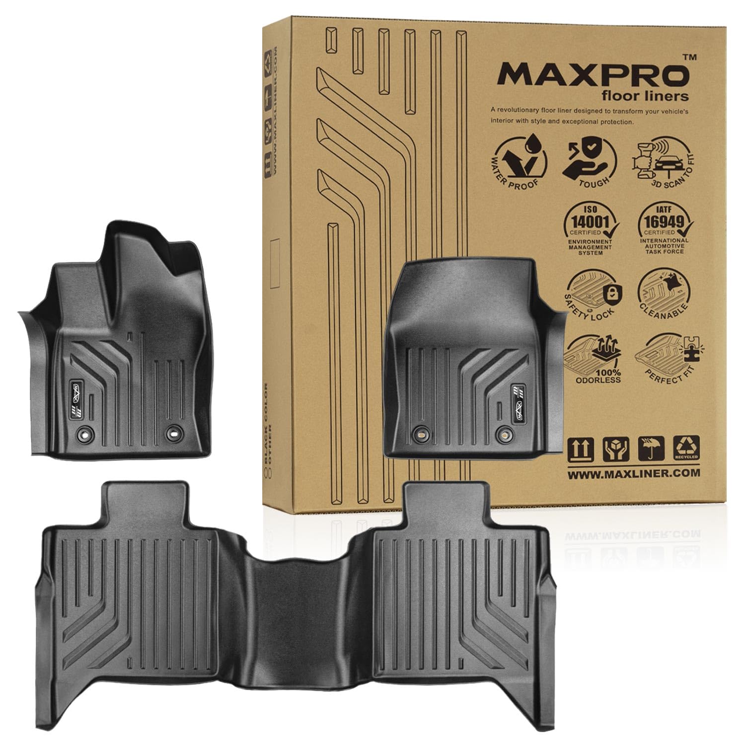 Premium MAXPRO All Weather Floor Mats for Toyota Tundra 2022-2026 CrewMax & Double Cab | Custom Fit TPE Floor Liners 1st & 2nd Row Full Set |